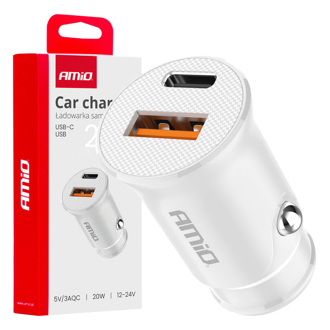 AMiO Caricabatterie per auto 20W USB-A + USB-C - Autoaccessori-Bebbox