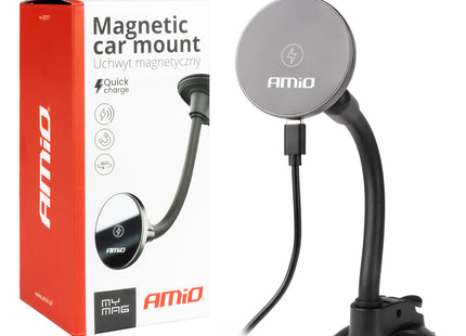 AMiO MyMAG Supporto magnetico con caricabatterie wireless MAX 15W con ventosa Pipe Strong - Autoaccessori-Bebbox