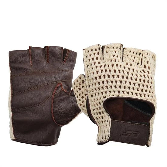 Guanti Vintage marroni senza dita con rete Simoni Racing